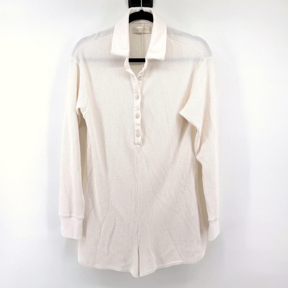 Abercrombie & Fitch Romper Waffle Knit Henley Small Cream Womens Loungewear